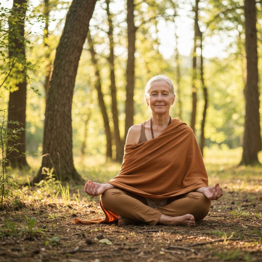 Person meditating in peaceful nature setting